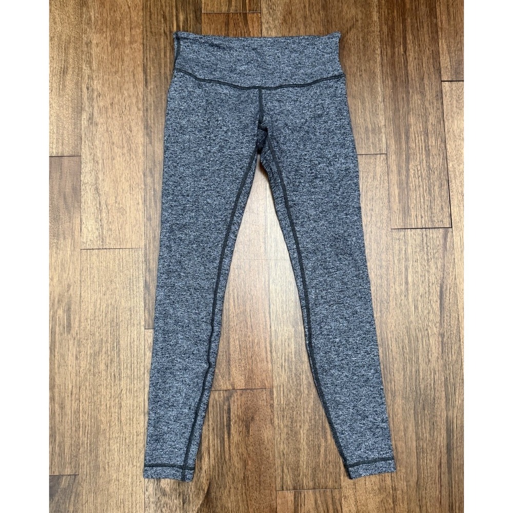 Lululemon Wunder Under Leggings Womens Sz 6 Heathered Black Gray Stretch Yoga